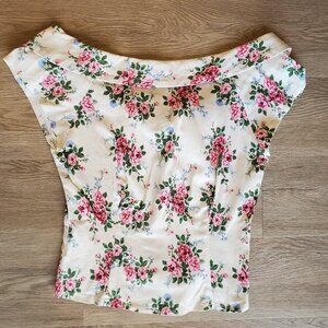 Butter Yellow 50s Bateau Neck Floral Blouse Collectif Vintage